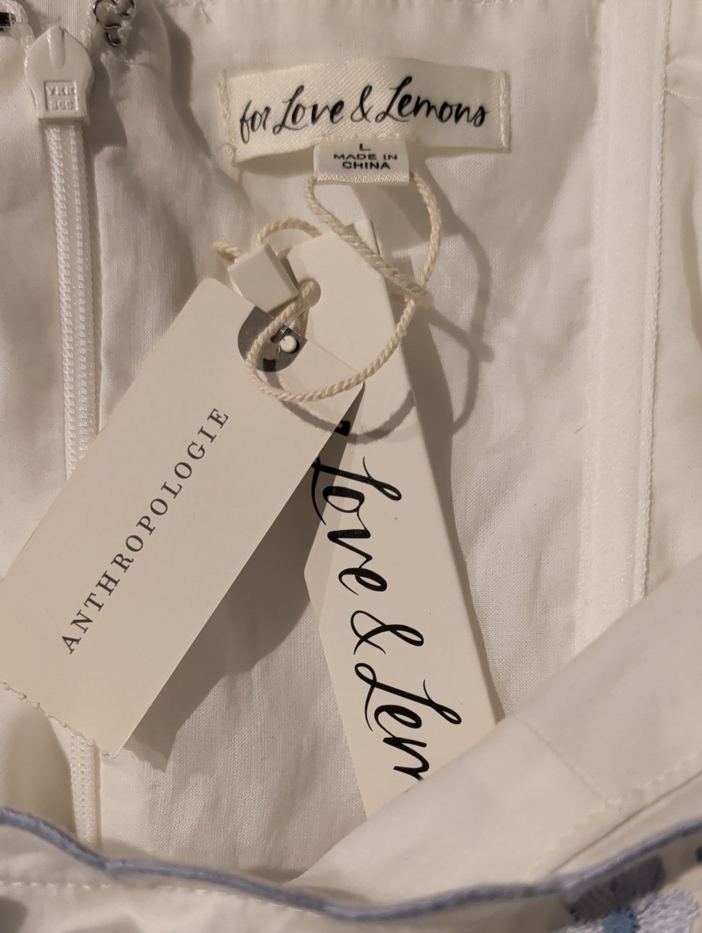 For Love & Lemons White Mini Dress with Blue Trim - Picture 2 of 5